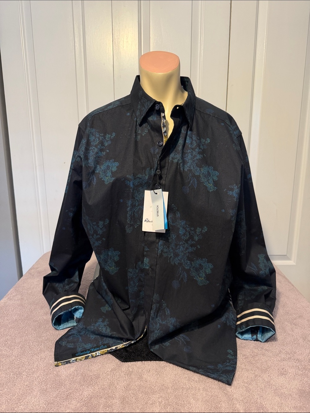 Robert Graham Stretch Navy Thomas Shirt with Teal Floral Acc